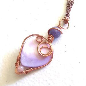 Feminine Essence | Copper-Wrapped Lilac Shell Heart Necklace |